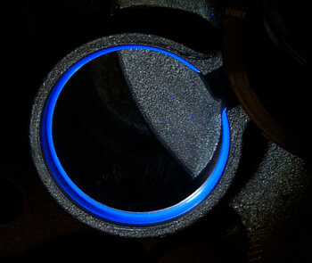 Cast part with fluorescent application under UV irradiation | From the perspective of a human eye