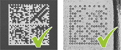 Lasered and needled Data Matrix Code