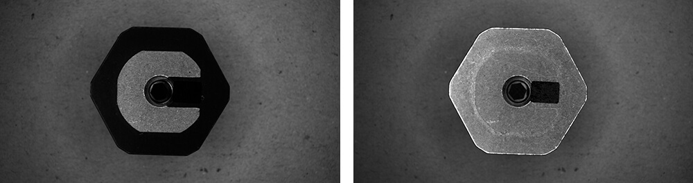 Comparison | Film on metallic background in unpolarised and polarised reflected light